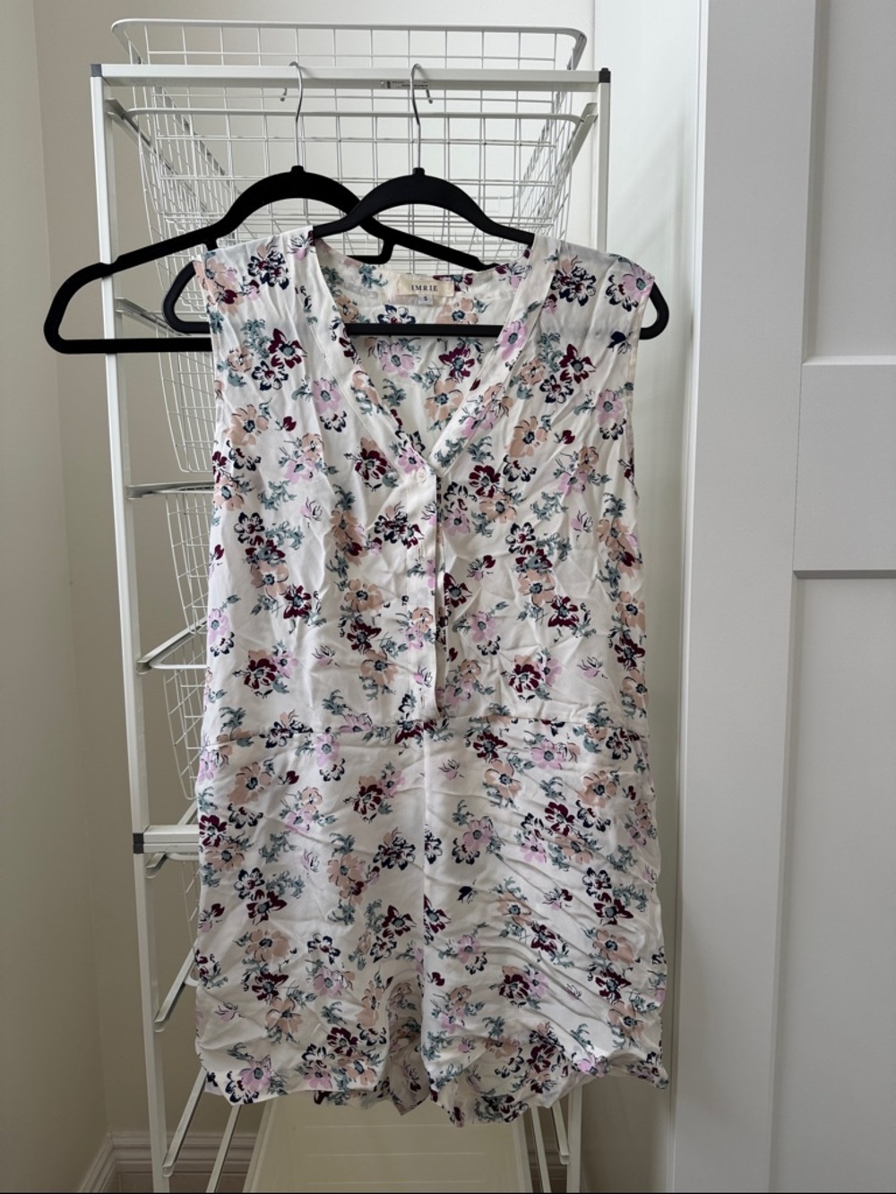 Sleeveless Floral Romper - White with Pink & Purple Floral